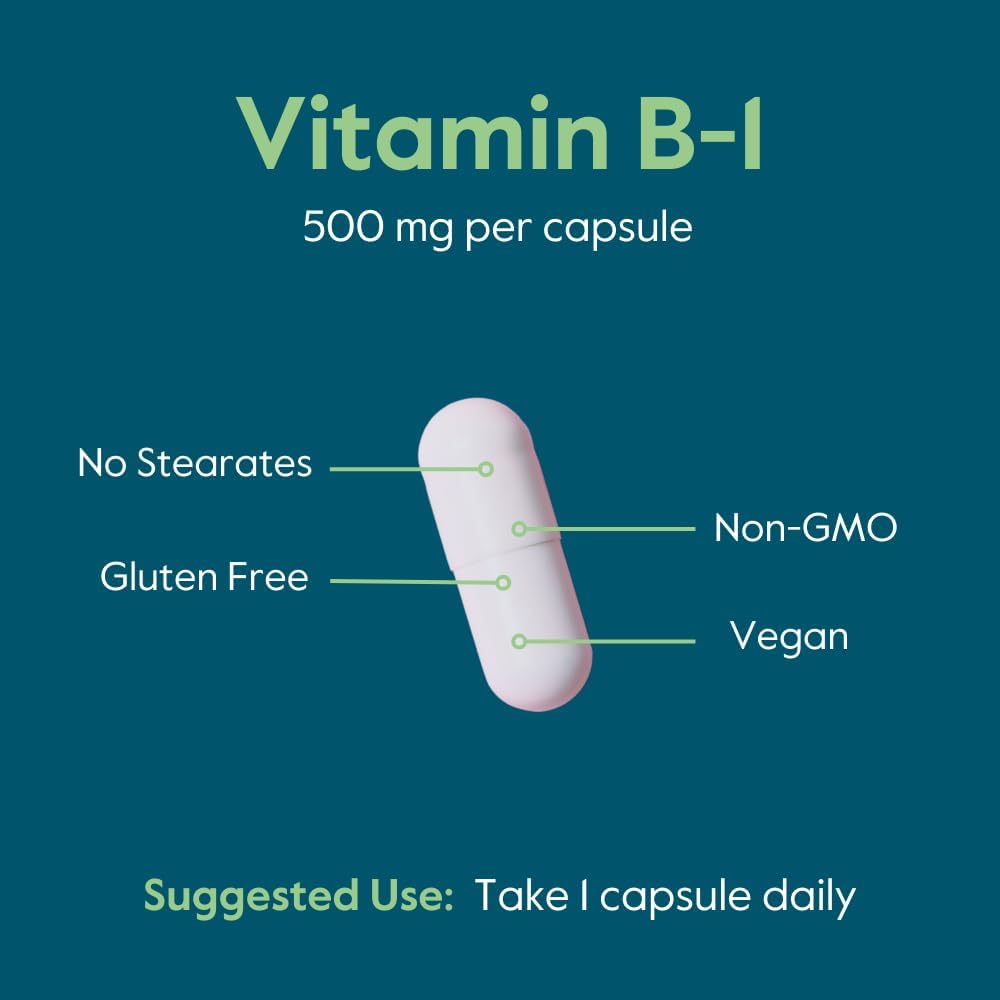 Bestvite Vitamin B-1 (Thiamin) 500Mg (240 Vegetarian Capsules) (2 X120) - No Stearates - Vegan - No Calcium Carbonate - Non Gmo - Gluten Free - No Silicon Dioxide : Health & Household