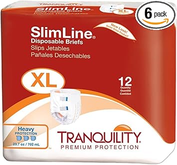 Tranquility Slimline Adult Disposable Briefs, X-Large Incontinence Care With A Slimmer Fit, Peach Mat Core& Kufguard Technology, Latex-Free, 23.7Oz Capacity, 72Ct Case