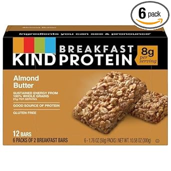 Kind Breakfast, Healthy Snack Bar, Almond Butter, Gluten Free Breakfast Bars, 8G Protein, 1.76 Oz Packs (6 Count)