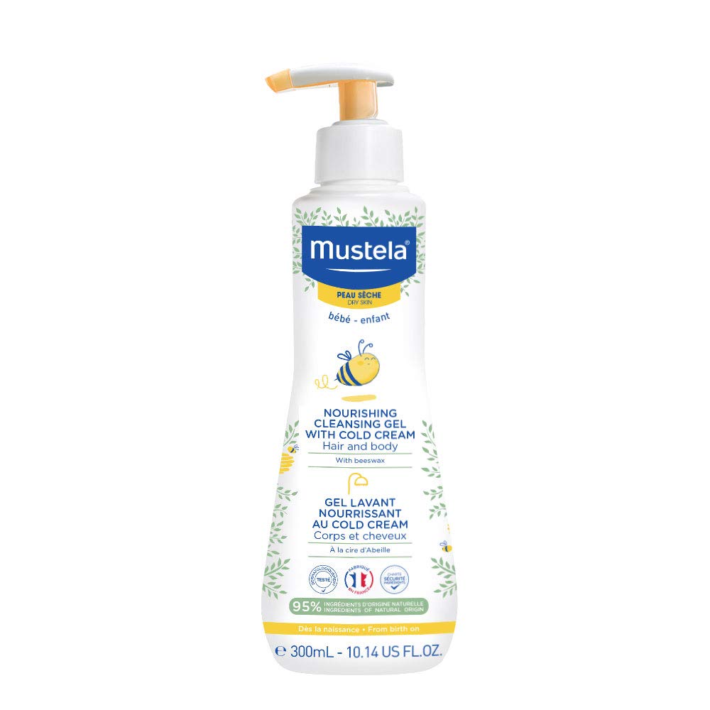 Mustela Baby Nourishing Cleansing Gel – Hair & Body Wash For Dry Skin - With Natural Avocado, Cold Cream & Beeswax - 10.14 Fl. Oz