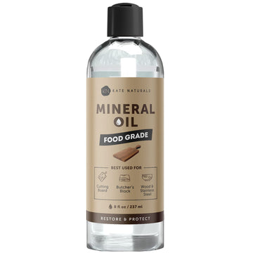 Kate Naturals Mineral Oil For Wood Cutting Board, Butcher Block, And Knife. Substitute For Linseed Oil (8Oz, Food Grade, Food Safe)