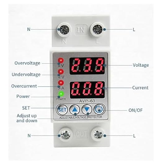 Automatic Voltage Protector, with Over/Under Voltage and Overload Protection, Adjustable Settings, Auto Reconnect, LED Display, Single Phase 220V,AVP-63A