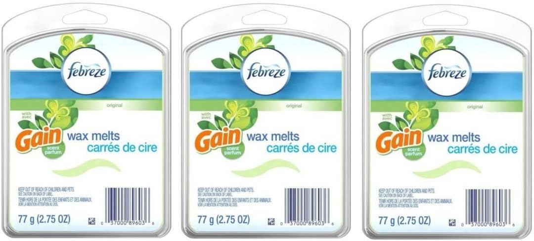 3 Packs of (6 cubes) Febreze Original Gain Scent W/ Avec (green) Wax Melts Air Freshener 2.75 ounces each