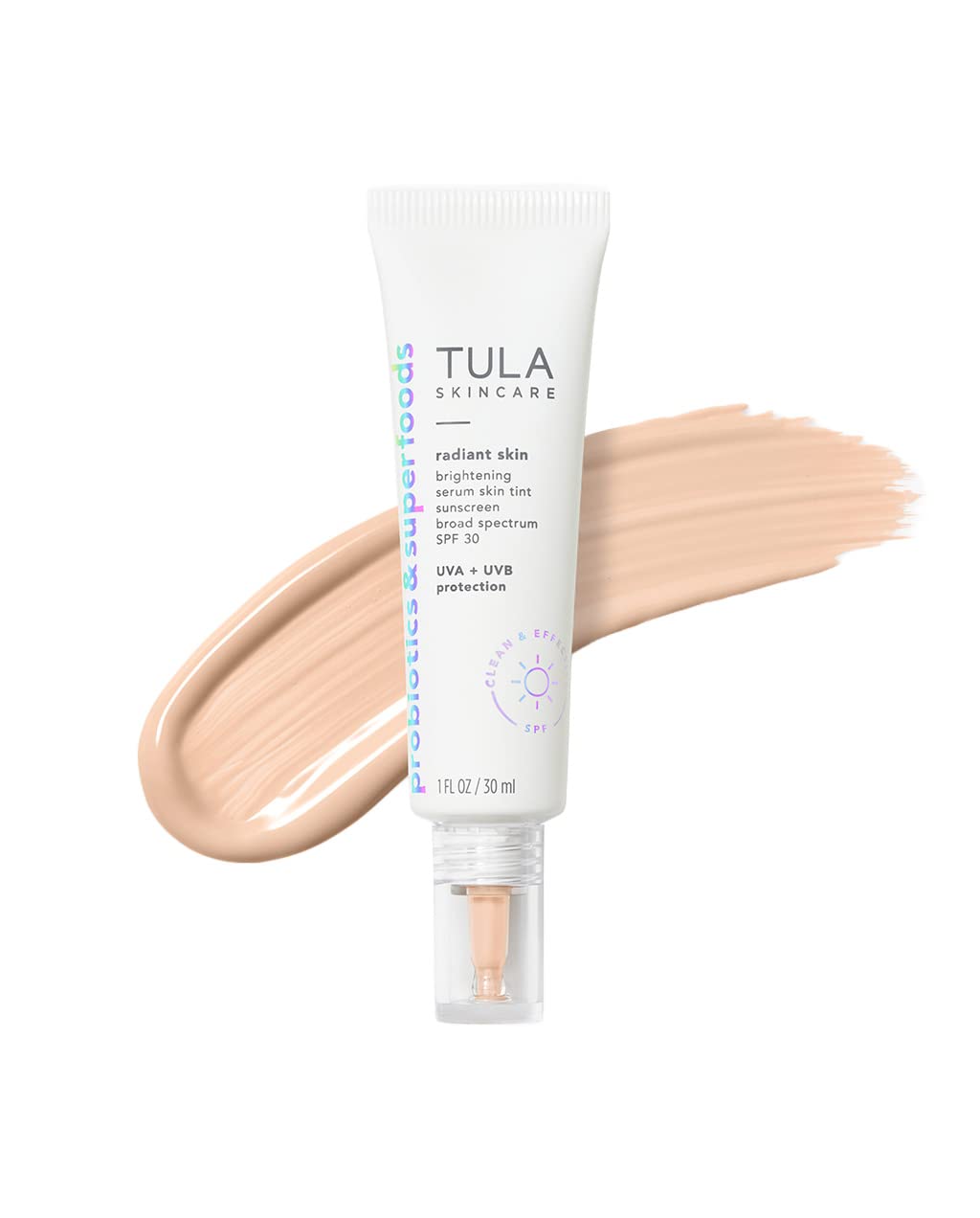 Tula Skin Care Radiant Skin Brightening Serum Skin Tint Spf - Facial Sunscreen Provides Broad Spectrum Spf 30 Protection, Tinted, Serum-Light Formula Brightens And Evens Skin, Shade 01, 1.0 Fl Oz