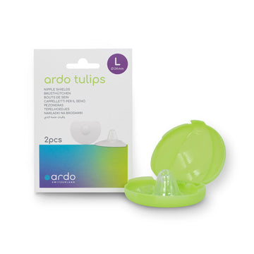 Ardo Tulips Contact Nipple Shields for Breastfeeding, Made in Switzerland, 2 Count with Carrying Case, BPA Free, (Size L, 24mm)