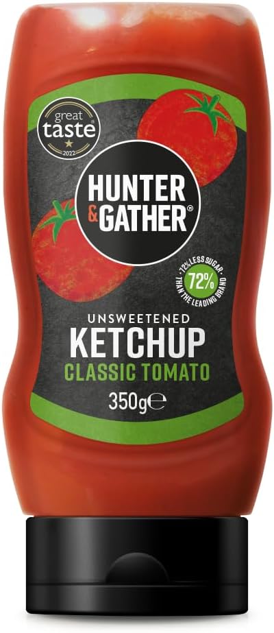 Hunter & Gather Unsweetened Ketchup Sauce | 350G Classic Ketchup Keto, Paleo, Low Carb & Vegan Friendly | Free From Added Sugar & Sweeteners