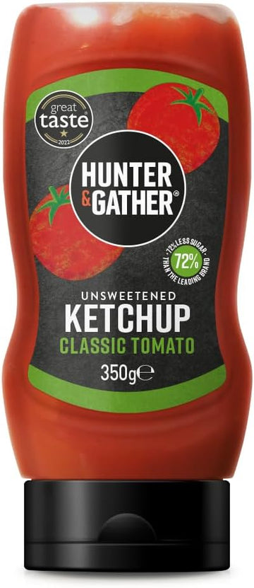Hunter & Gather Unsweetened Ketchup Sauce | 350G Classic Ketchup Keto, Paleo, Low Carb & Vegan Friendly | Free From Added Sugar & Sweeteners