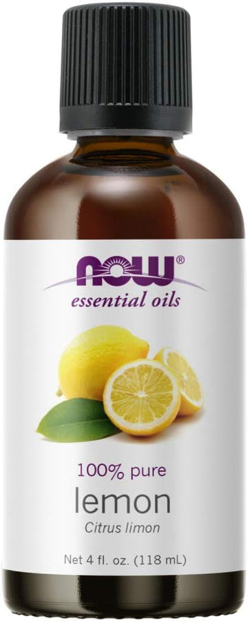 Now Foods Essential Oils, Lemon Oil, Cheerful Aromatherapy Scent, Cold Pressed, 100% Pure, Vegan, Child Resistant Cap, 4-Ounce