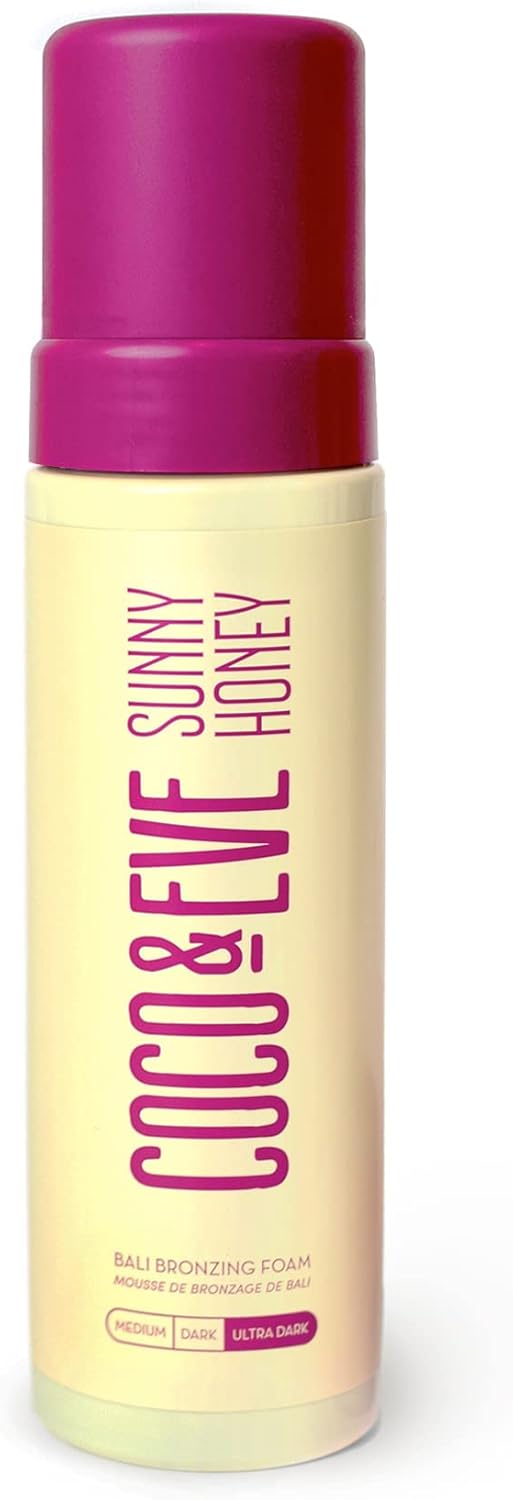 Coco & Eve Sunny Honey Bali Bronzing Foam. Natural Sunless Self Tanner Mousse. Anti Cellulite, Organic Sunless Self Tanning Lotion (Medium)