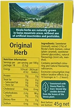 Ricola Swiss Sugar Free Herb with Stevia herbal drops 45g (Pack of 10)