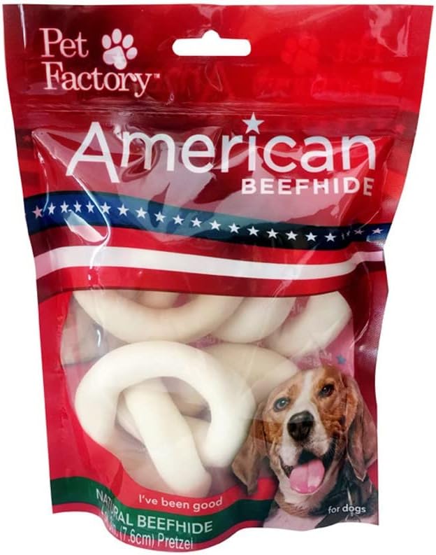 Pet Factory American Beefhide 3-3.5" Pretzels Dog Chew Treats - Natural Flavor, 4 Count/1 Pack