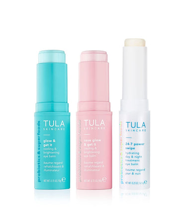 Tula Skin Care Eye Balm Extravaganza - Dark Circle Under Eye Treatment, Instantly Hydrate And Brighten Undereye Area & Leave The Ultimate Glow, 3-Piece Kit