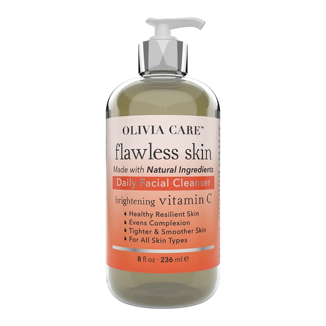 Olivia Care Vitamin C Daily Brightening Facial Cleanser - All Natural Moisturize, Hydrate, Cleanse - Brighten Age Spot, Tighter & Soothe Skin - Antioxidants - All Skin Type - 8 Fl Oz