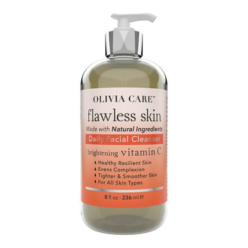 Olivia Care Vitamin C Daily Brightening Facial Cleanser - All Natural Moisturize, Hydrate, Cleanse - Brighten Age Spot, Tighter & Soothe Skin - Antioxidants - All Skin Type - 8 Fl Oz