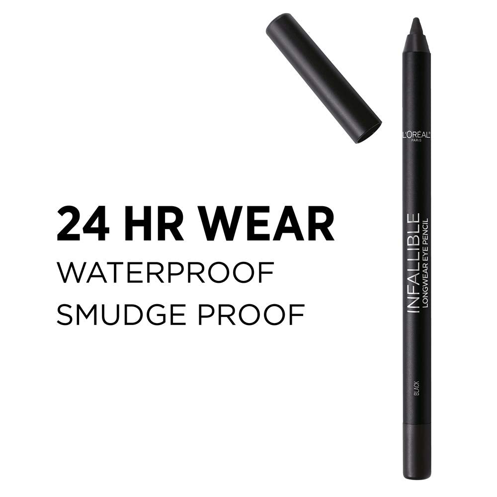 L'Oreal Paris Makeup Infallible Pro-Last Pencil Eyeliner, Waterproof and Smudge-Resistant, Glides on Easily to Create any Look, Black, 0.042 oz., 2 Count : Beauty & Personal Care