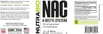 NutraBio N-Acetyl Cysteine Supplement (NAC) - 90 Capsules, 600mg Each - Powerful Anti-Oxidant - Immune Support - Boost Glutathione : Health & Household
