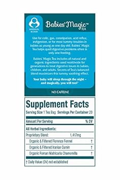 Secrets Of Tea Baby Colic Babies' Magic Tea – Organic, Natural, Safe – Calming & Soothing Relief For Baby Acid Reflux, Gas, Colic – 40 Count(2 Pack)