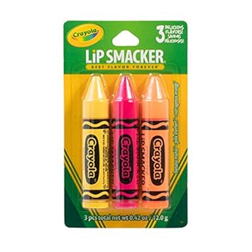 Lip Smacker Crayola Crayon Flavored Lip Balm Trio 3-Pack, Banana, Sherbert, Orange, Clear Matte, For Kids, Women, Men