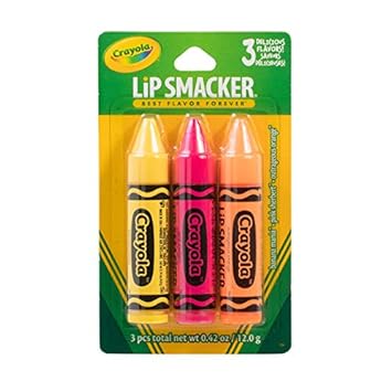 Lip Smacker Crayola Crayon Flavored Lip Balm Trio 3-Pack, Banana, Sherbert, Orange, Clear Matte, For Kids, Women, Men