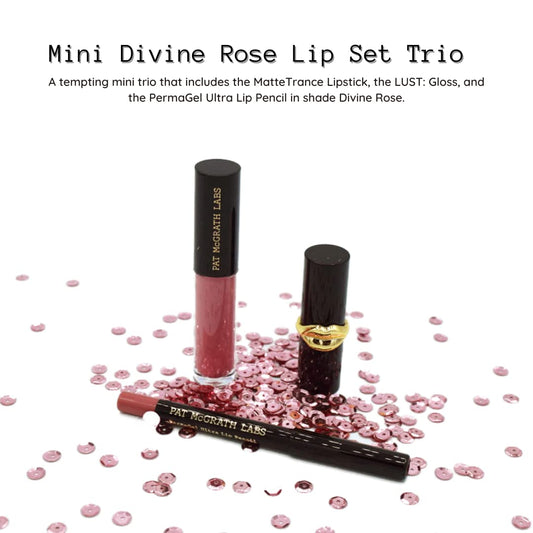 Pat Mcgrath Labs Mini Divine Rose Lip Trio For Women - 3 Pc 0.14Oz Mattetrance Lipstick, 0.15Oz Mini Lusto Gloss, 0.042Oz Permagel Ultra Lip Pencil