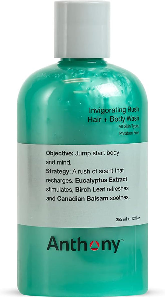 Anthony Invigorating Rush Hair And Body Wash – Pine Wood Scent Contains Eucalyptus Extract, Canadian Balsam & Birch Leaf