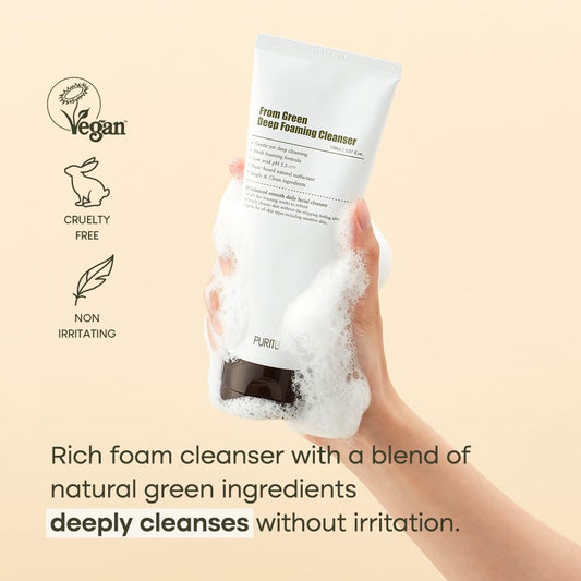 Purito From Green Deep Foaming Cleanser 150Ml / 5.07 Fl.Oz, Ph 5.5, Plant-Based, Natural Ingredients, Cruelty-Free, Vegan