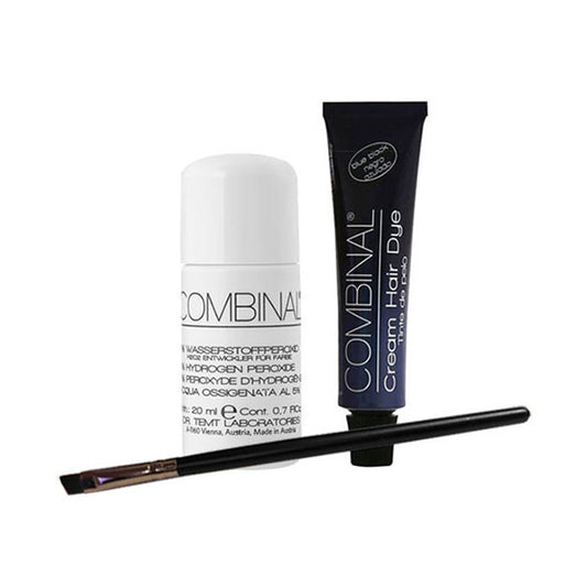 Combinal Cream Hair Dye (Blue Black) .5 Oz With Brush & 5% Hydrogen Peroxide .7 Oz : Beauty & Personal Care