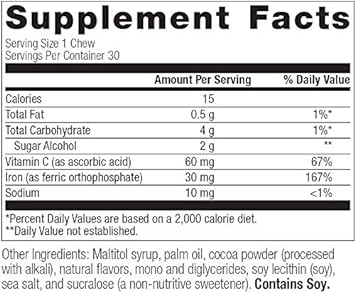 Bariatric Advantage Iron Chewy Bite Chocolate Raspberry Truffle (30 mg iron, 60 mg vitamin c) 30 count : Health & Household