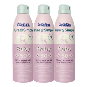 Coppertone Pure and Simple Baby Spray Sunscreen SPF 50, Broad Spectrum Sunscreen for Baby, 5 Oz Bottle, Pack of 3