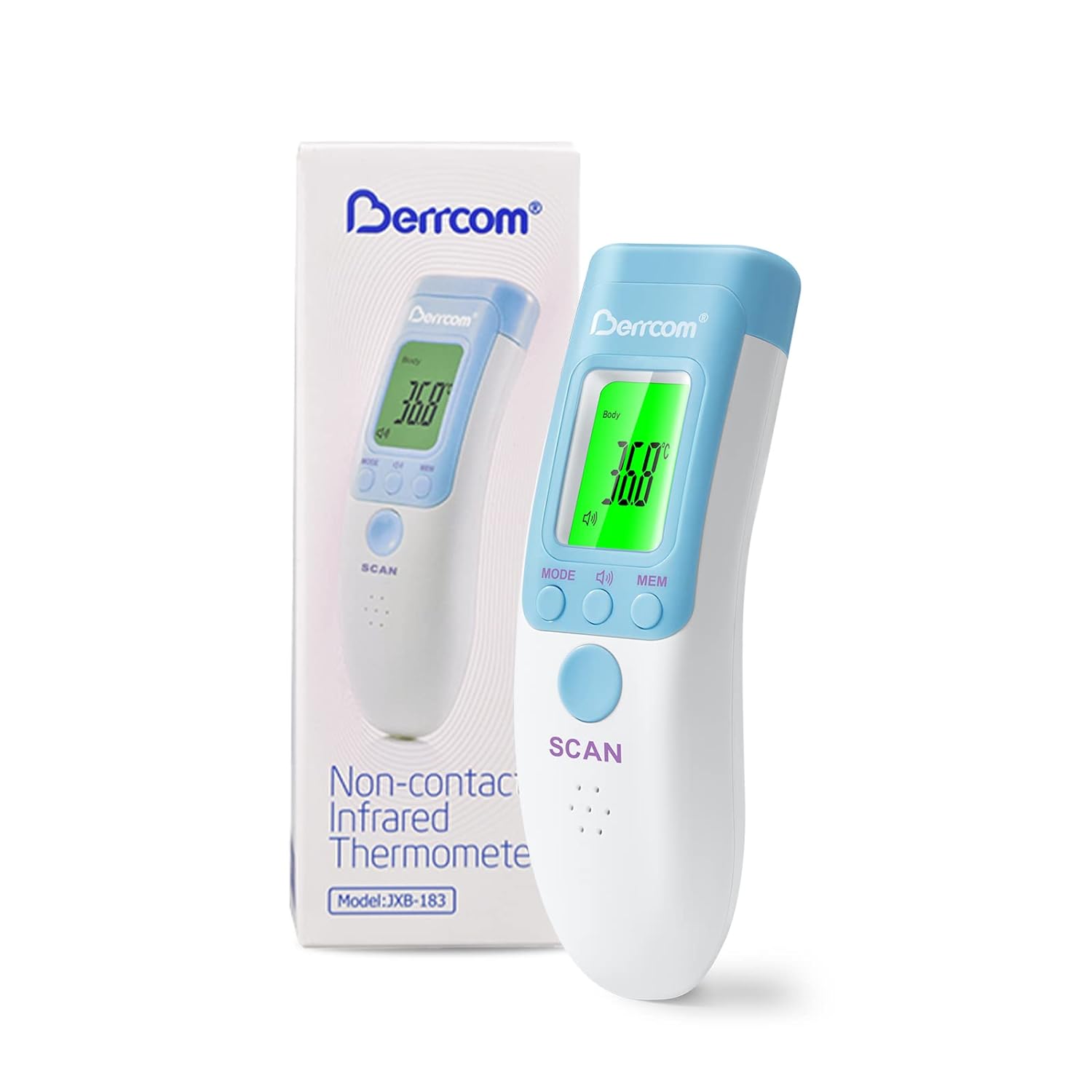 Berrcom Forehead Thermometer for Adults and Kids, Non Contact Infrared Thermometer for Object, Room, Touchless Digital Thermometer with Fever Alert