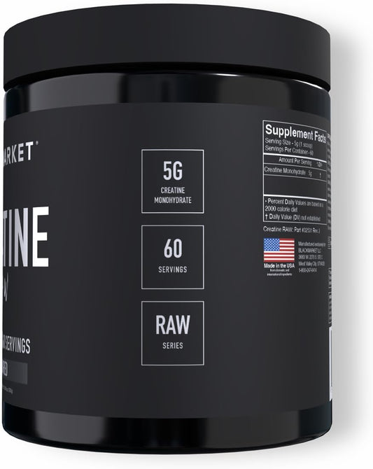 Blackmarket Raw Creatine - Workout Powder Drink Mix For Men & Women, Improve Muscle Size, Strength, Definition, Provides Rapid Absorption & Improves Performance, 300 Grams