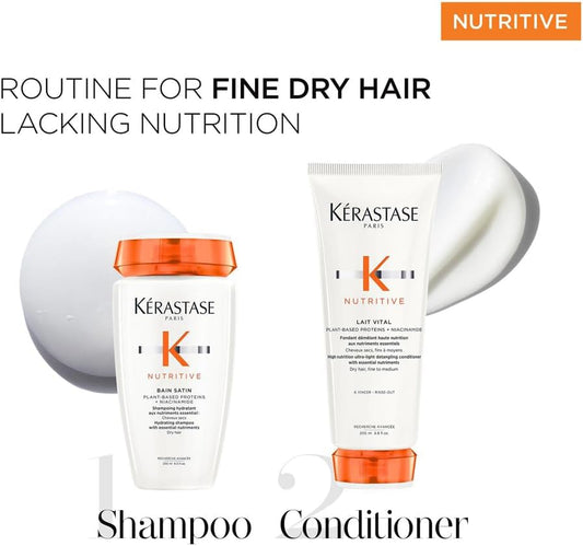 Kérastase Nutritive Shampoo And Conditioner Set, Routine For Dry Thin Hair Lacking Nutrition, With Niacinamide, Contains Hydrating Shampoo & Ultra-Light Conditioner, Duo Set
