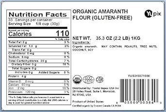 Yupik Organic Amaranth Flour, Gluten-Free, 2.2 lb, 35.2 Oz, Non-GMO, Vegan, Pack of 1