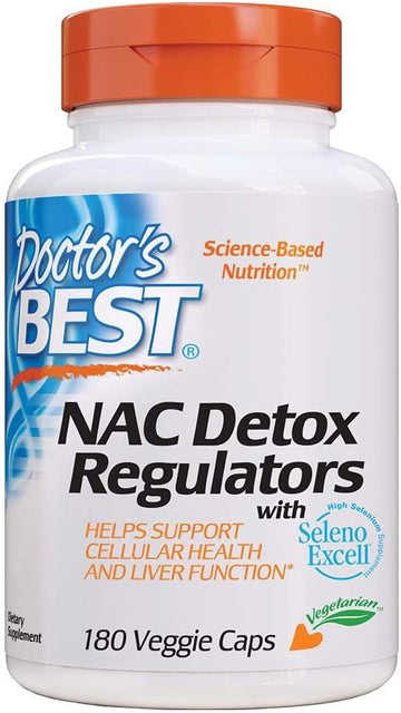 Doctor's Best Nac Detox Regulators with seleno excell, Non-GMO, Vegetarian, Gluten&Soy Free, 180 Veggie Caps, 180Count