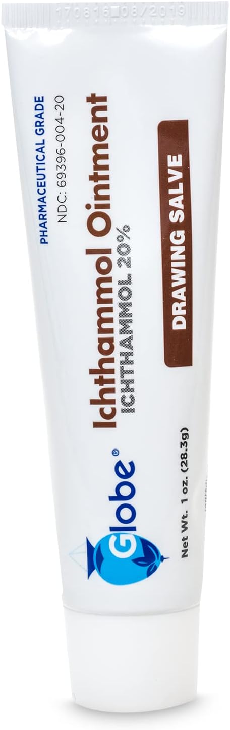 Globe Ichthammol Ointment 20% (Drawing Salve) 1 Oz - Soothing Skin Relief, Treatment Of Eczema, Acne, Boils, Splinters, Bee Stings - Maximum Strength