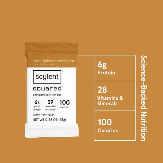 Soylent Snack Mini Protein Bars, Peanut Butter Chocolate Chip - 100 Calories, 6G Vegan Protein Bar - Gluten Free, 1G Sugar - 6 X 24 Ct Boxes, 144 Bars Total