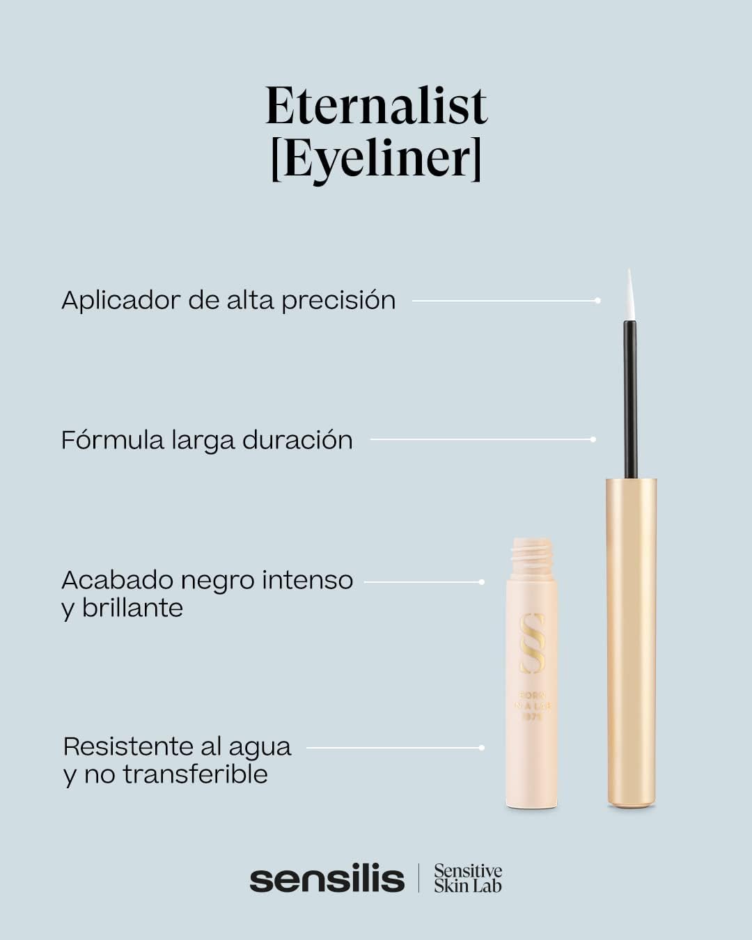 Sensilis Eternalist Eyeliner – Liquid Eyeliner Waterproof With Glicoli And Pigmenti Puri, Lunga Durata, Applicatore A Punta Fine, Non-Trasferibile – 2 Ml