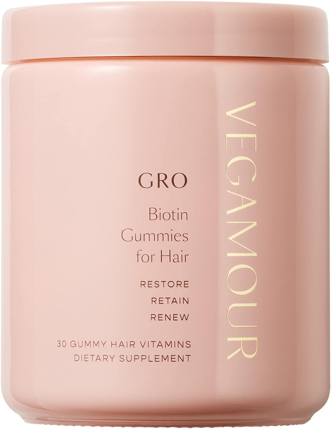 VEGAMOUR GRO Biotin Gummies, Strawberry Flavor with 5000 mcg Biotin, Supports Healthy Hair Vegan Gummies with Vitamins A, B, C, E, B-12 & More, 30 Ct