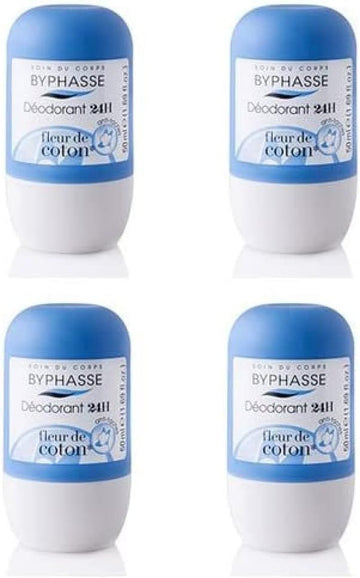 Byphasse – Roll-On Deodorant 24 Hours Cotton Flower (Pack Of 4) – 50Ml/1.7Oz – All Skin Types