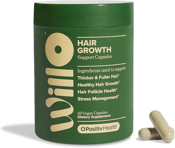 O Positiv Willo Hair Growth Support for Women - Supports Thicker Fuller Hair - Hair Vitamins for Hair Loss & Thinning Hair - Clinically-Studied Lustriva®, Saw Palmetto, Holy Basil - 30 Servings