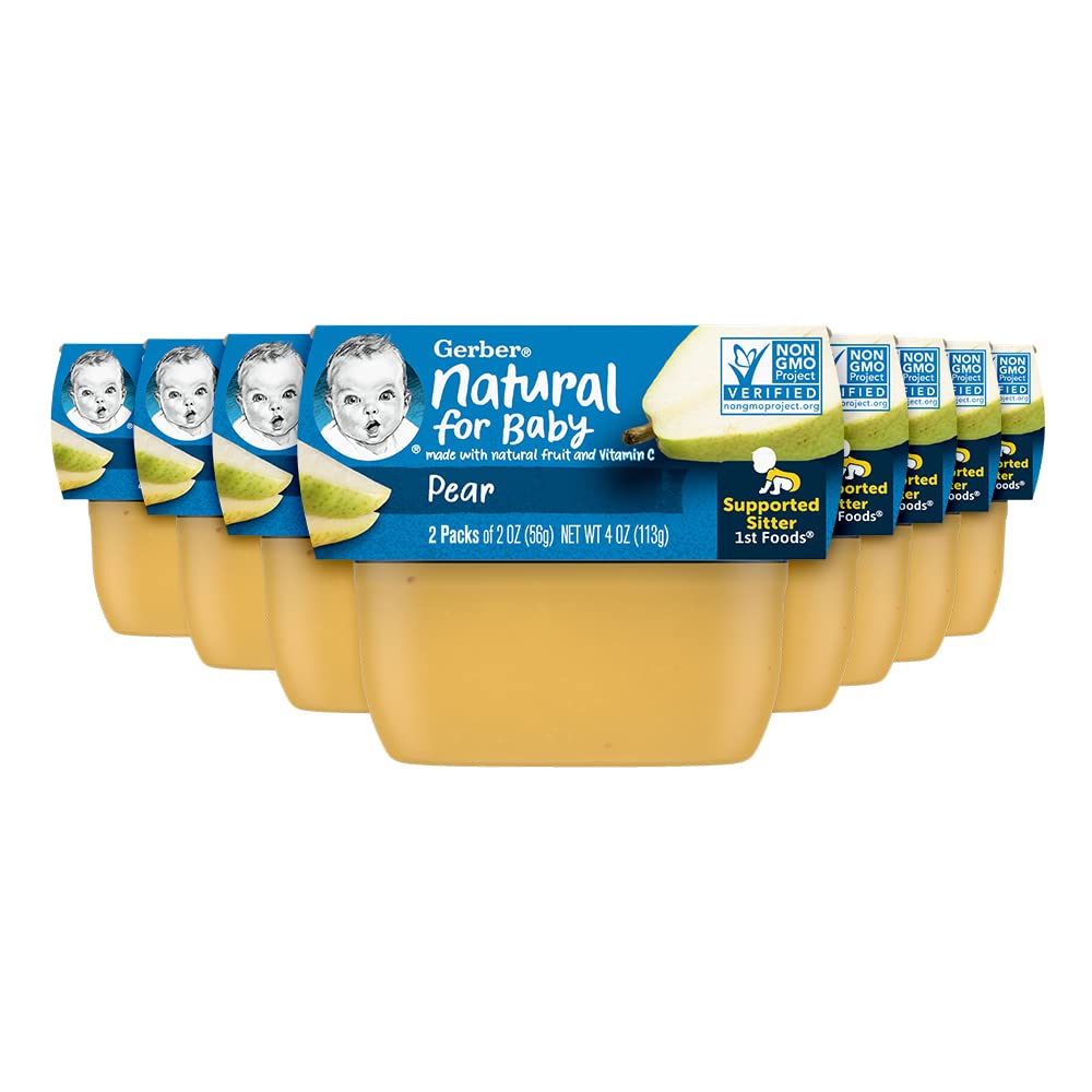 Gerber 1st Foods Baby Food, Pear Puree, Natural & Non-GMO, 2 Ounce Tubs, 2-Pack (Pack of 8)