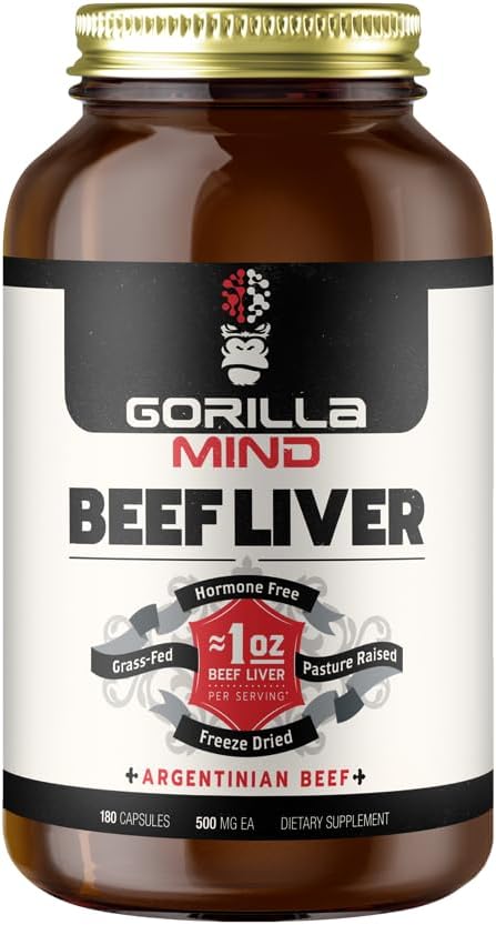 Gorilla Mind Grass-Fed Argentinian Beef Liver - Nature’s Multivitamin/Beef Liver Supplement in Freeze Dried Capsules/Pasture Raised/Hormone Free/Each Serving Equals 1 oz of Beef Liver
