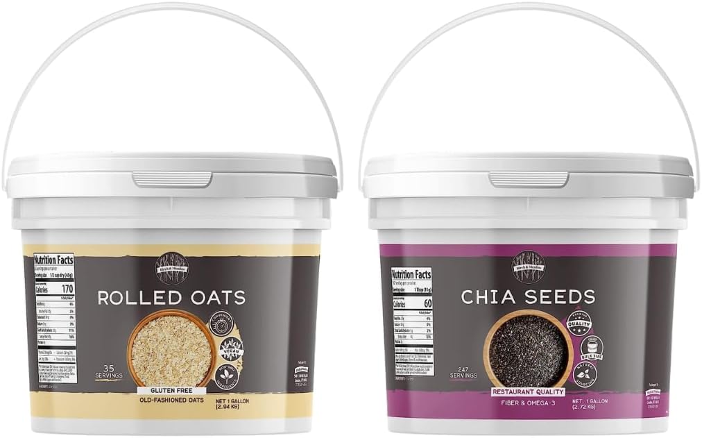 Birch & Meadow Rolled Oats & Chia Seeds Bundle (1 Gallon Buckets), Versatile Ingredients, Oatmeal & Smoothies, Flavorful