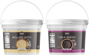 Birch & Meadow Rolled Oats & Chia Seeds Bundle (1 Gallon Buckets), Versatile Ingredients, Oatmeal & Smoothies, Flavorful