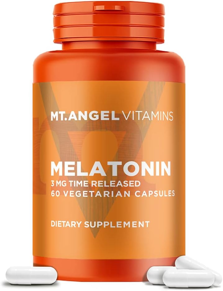 Mt. Angel Vitamins - Melatonin, 3Mg Time Released (60 Vegetarian Capsules)