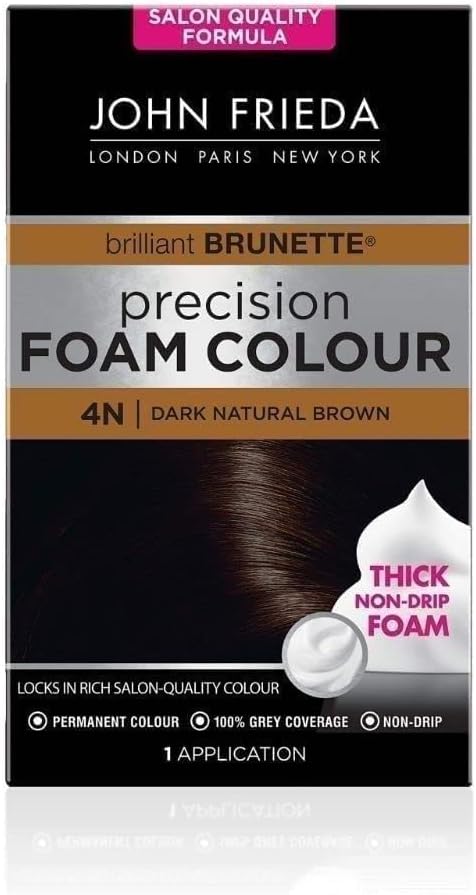 John Frieda Precision Foam Colour 4N, Salon-Finish Dark Natural Brown Hair Dye, Dark Brown Permanent Hair Colour, 100% Grey Coverage : Amazon.co.uk: Beauty