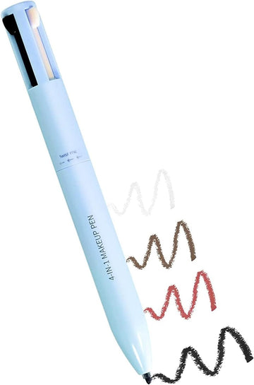 Beauty Searcher 4-In-1 Makeup Pen, Eye Liner, Brow Liner, Lip Liner, & Highlighter Pen, Waterproof All In One Makeup Pen Eye Long-Lasting 4 Color Multi-Function Makeup Beauty Pencil (Blue), 1.0 Gram