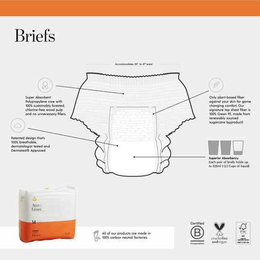 Attn: Grace Ultimate Incontinence Briefs For Women (14-Pack) - Comfortable High Absorbency Underwear - Sensitive Skin Protection For Moderate Bladder Leaks Or Postpartum (Large)