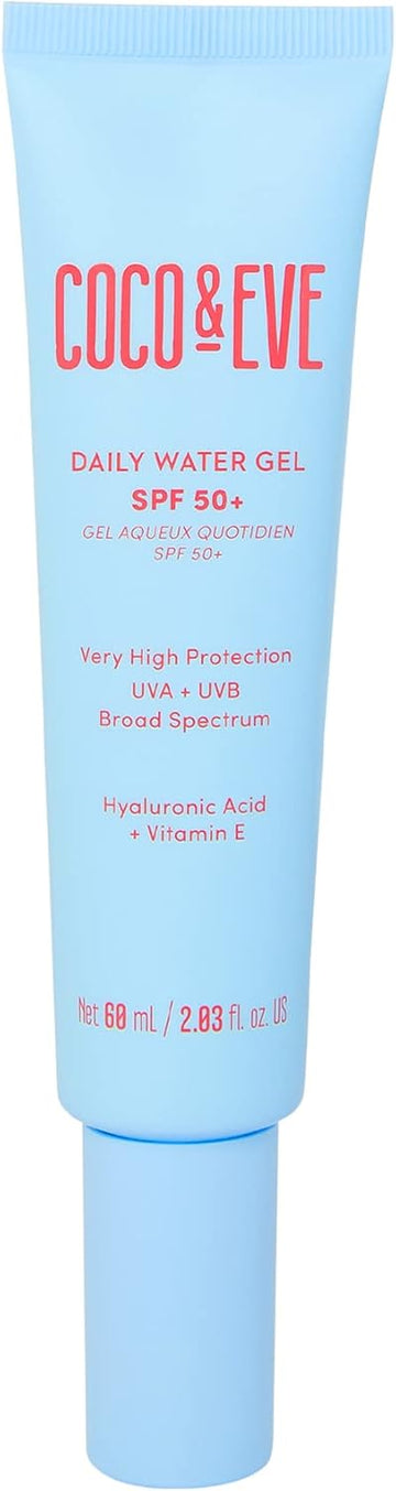 Coco & Eve Daily Water Gel Spf 50+ Sunscreen - Sun Face Protection Against Uva Uvb | Australian Made, Hydrating, Lightweight Facial Suncream | Hyaluronic Acid, Aloe Vera, Glycerin For Smooth Finish