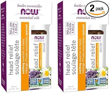 Now Essential Oils, Head Relief Roll-On, Certified Non-Gmo, Soothing Blend, Steam Distilled, Topical Aromatherapy, 10-Ml (Pack Of 2)